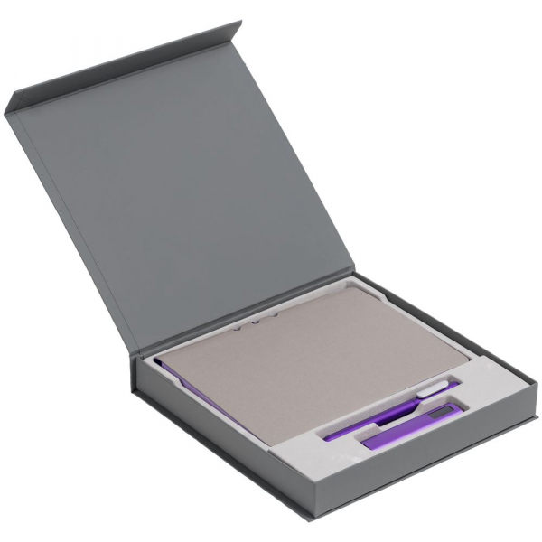 Коробка Memoria под ежедневник, аккумулятор и ручку, серая - купить оптом