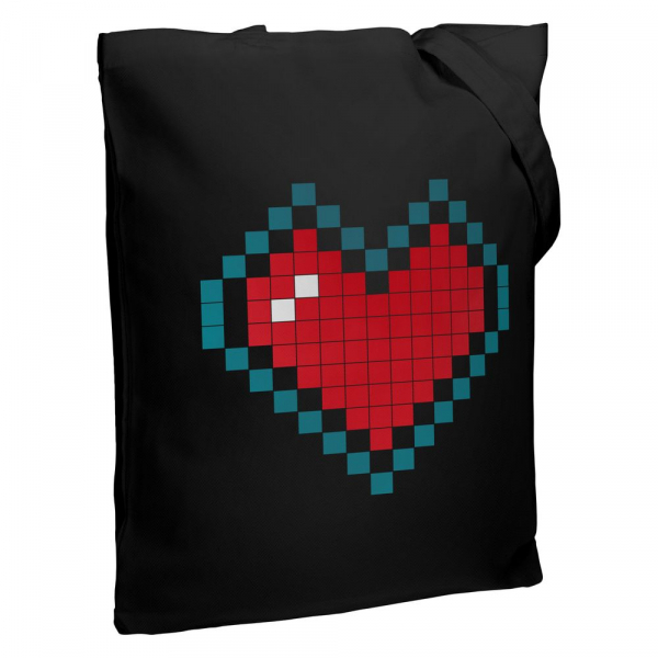 Холщовая сумка Pixel Heart, черная - купить оптом
