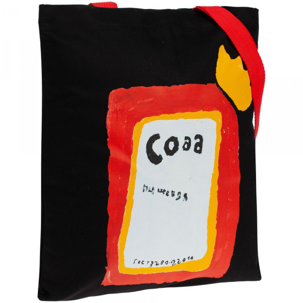 Холщовая сумка «Сода», черная с красными ручками - купить оптом