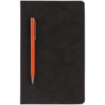 Блокнот Magnet Chrome с ручкой, черный с оранжевым, фото 1