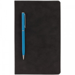 Блокнот Magnet Chrome с ручкой, черный с голубым, фото 1