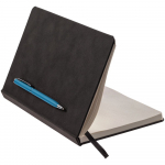 Блокнот Magnet Chrome с ручкой, черный с голубым, фото 2