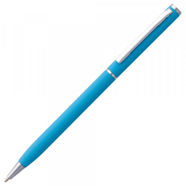 Блокнот Magnet Chrome с ручкой, черный с голубым - купить оптом
