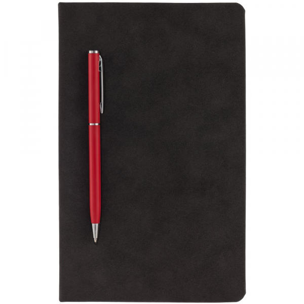 Блокнот Magnet Chrome с ручкой, черный с красным - купить оптом