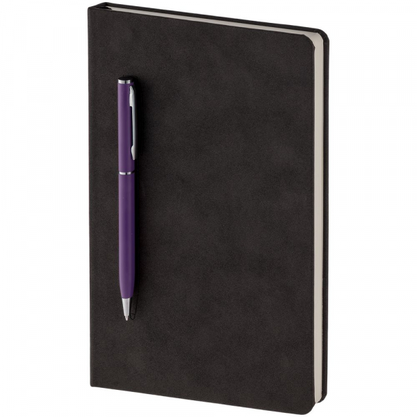 Блокнот Magnet Chrome с ручкой, черный с фиолетовым - купить оптом