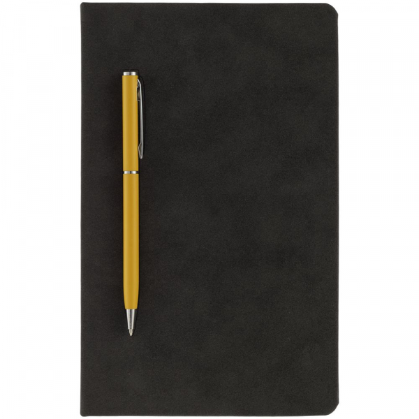 Блокнот Magnet Chrome с ручкой, черный с желтым - купить оптом