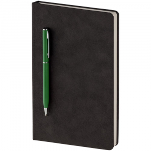 Блокнот Magnet Chrome с ручкой, черный с зеленым - купить оптом