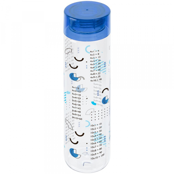 Бутылка для воды «Шпаргалка. Таблица умножения», прозрачная с синей крышкой - купить оптом