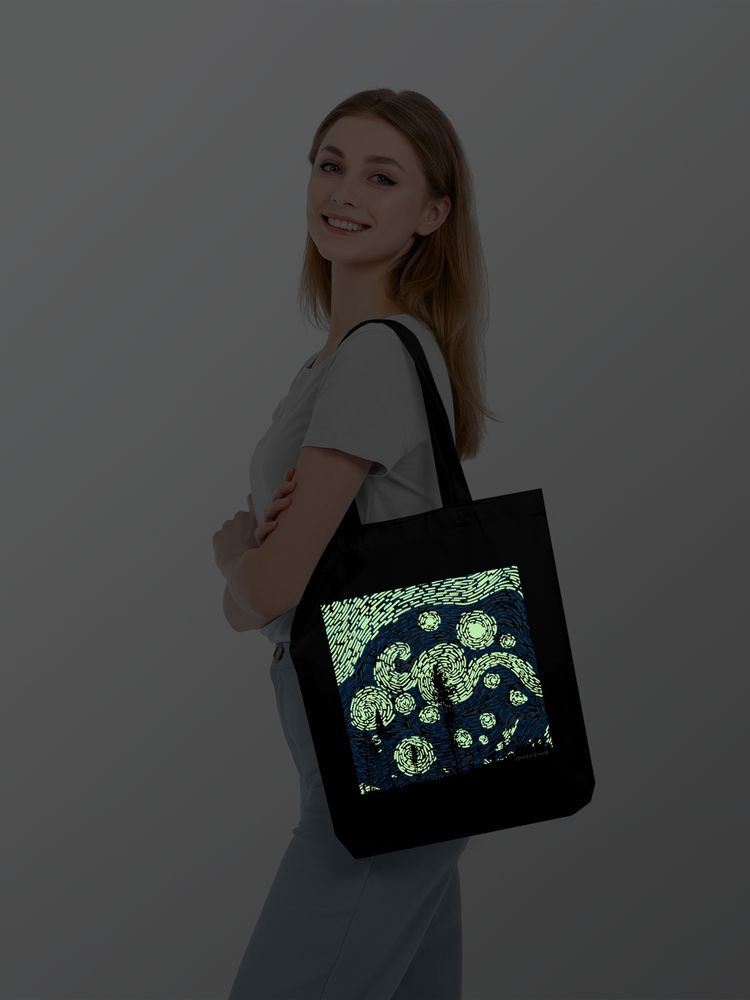 Холщовая сумка «Ван Найт», со светящимся принтом, черная - купить оптом