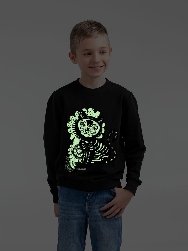 Свитшот детский Cat Muertos со светящимся принтом, черный - купить оптом
