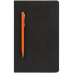 Блокнот Magnet Gold с ручкой, черный с оранжевым, фото 1