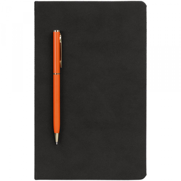 Блокнот Magnet Gold с ручкой, черный с оранжевым - купить оптом