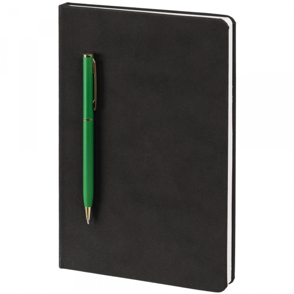 Блокнот Magnet Gold с ручкой, черный с зеленым - купить оптом