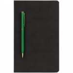 Блокнот Magnet Gold с ручкой, черный с зеленым, фото 1