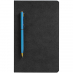Блокнот Magnet Gold с ручкой, черный с голубым, фото 1