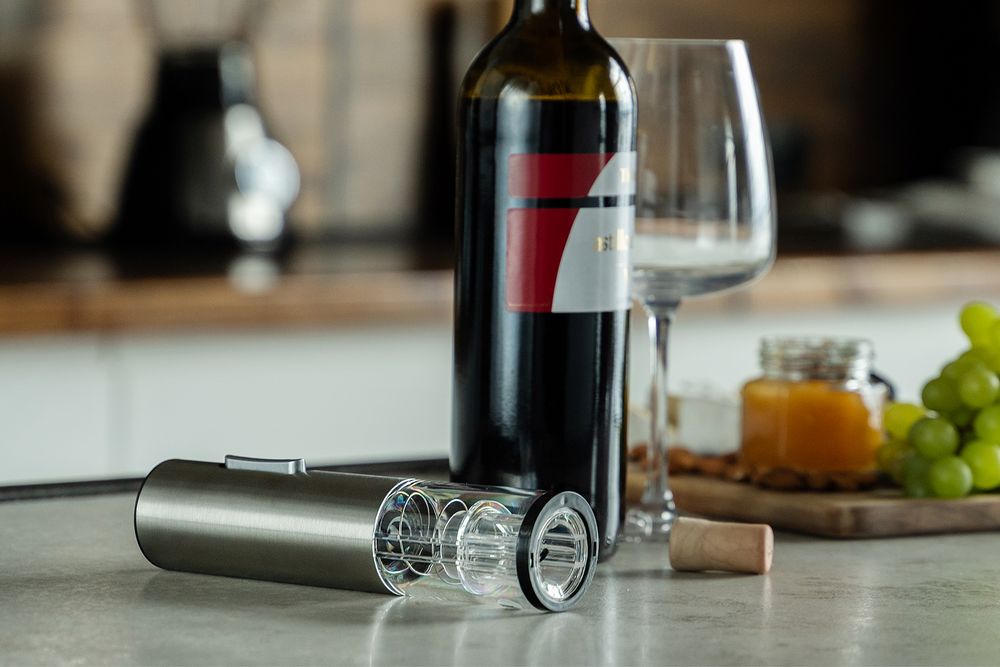 Электрический штопор с ножом для фольги Wine Diesel, серебристый - купить оптом