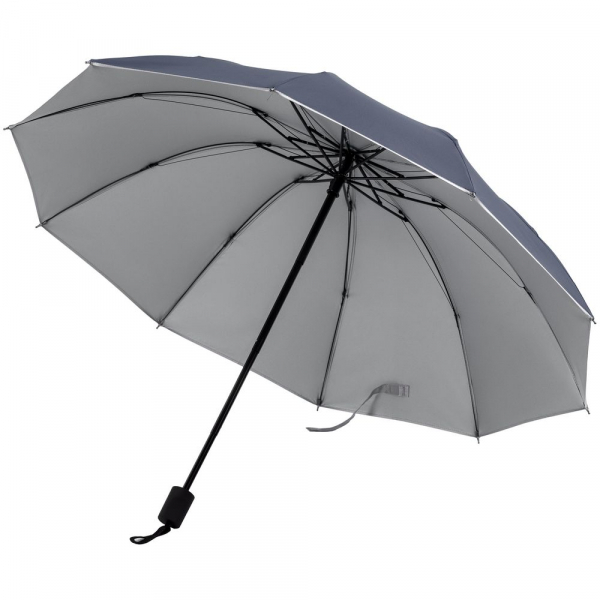 Зонт-наоборот складной Silvermist, темно-синий с серебристым - купить оптом