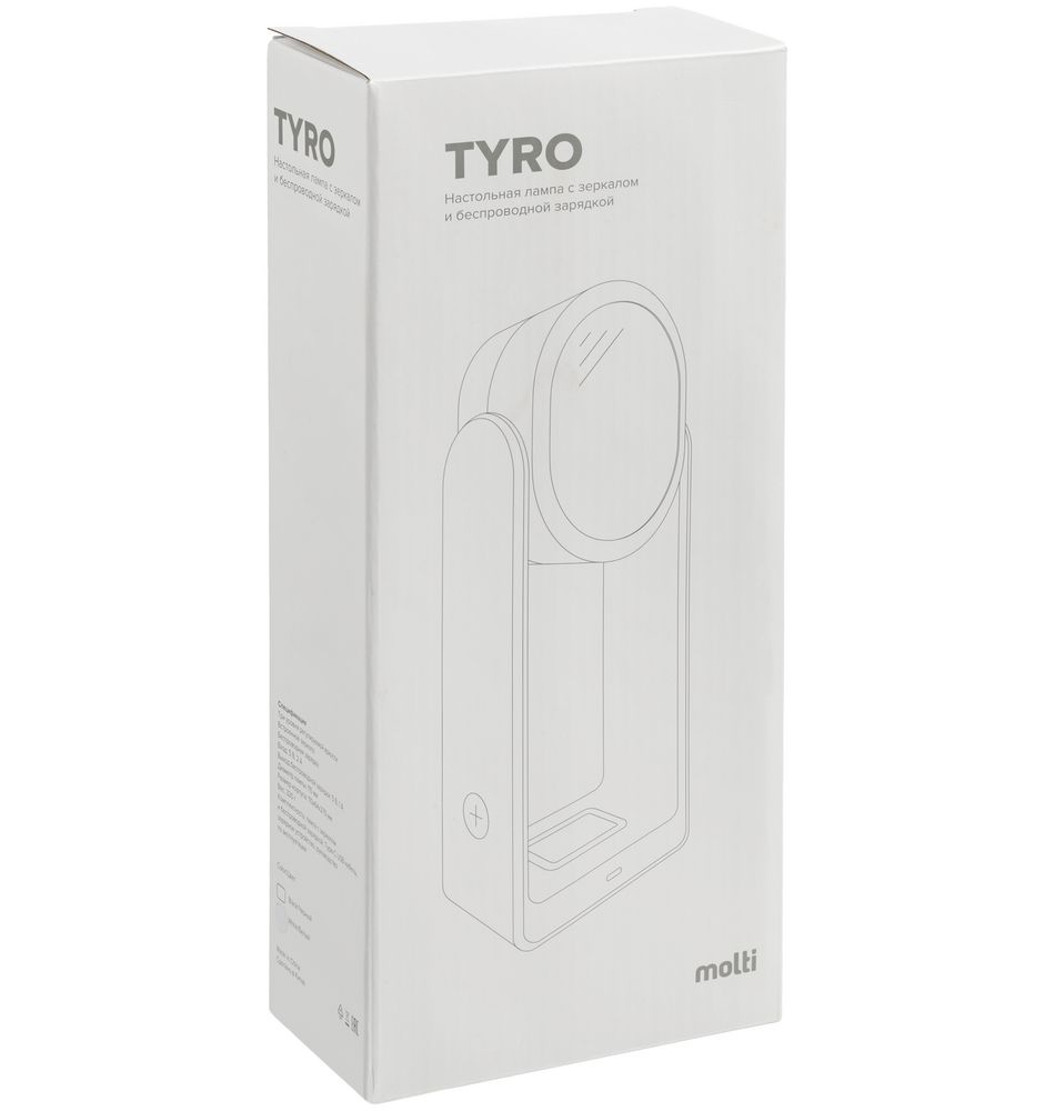 Настольная лампа с зеркалом и беспроводной зарядкой Tyro, белая - купить оптом