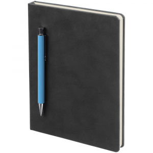 Ежедневник Magnet с ручкой, черный с голубым - купить оптом