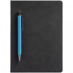 Ежедневник Magnet с ручкой, черный с голубым, фото 1