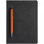 Ежедневник Magnet с ручкой, черный с оранжевым, фото 1