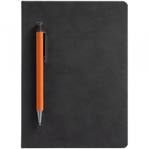 Ежедневник Magnet с ручкой, черный с оранжевым - купить оптом