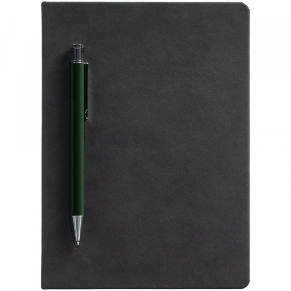Ежедневник Magnet с ручкой, черный с зеленым - купить оптом