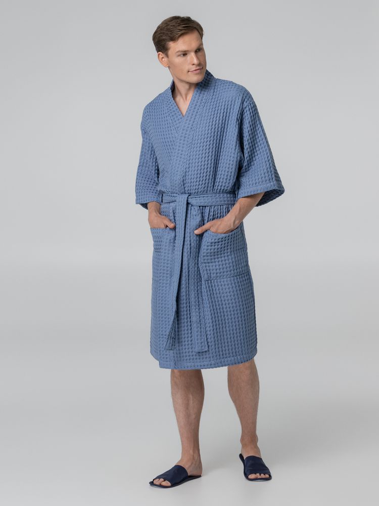 Халат вафельный мужской Boho Kimono, синий - купить оптом