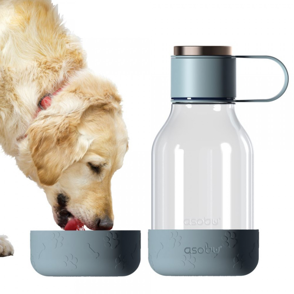 Бутылка для воды с миской для питомца Dog Water Bowl Lite, серо-голубая - купить оптом