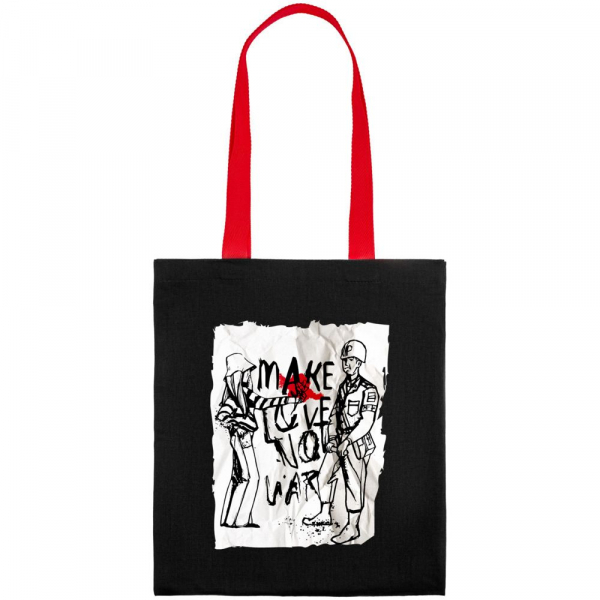 Холщовая сумка Make Love, черная с красными ручками - купить оптом