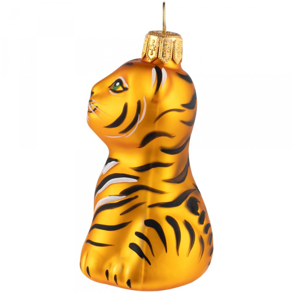 Елочная игрушка «Бенгальский тигр» в коробке, золотистая с росписью - купить оптом