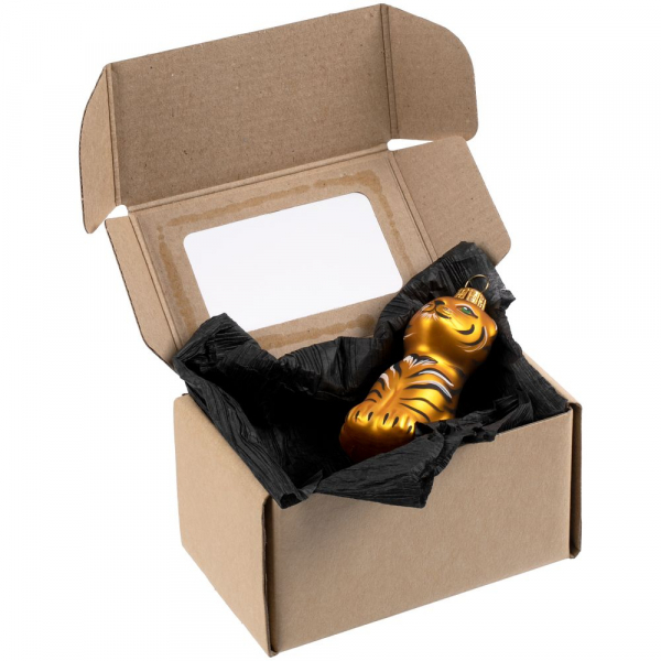 Елочная игрушка «Бенгальский тигр» в коробке, золотистая с росписью - купить оптом