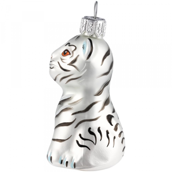 Елочная игрушка «Бенгальский тигр» в коробке, белая с росписью - купить оптом