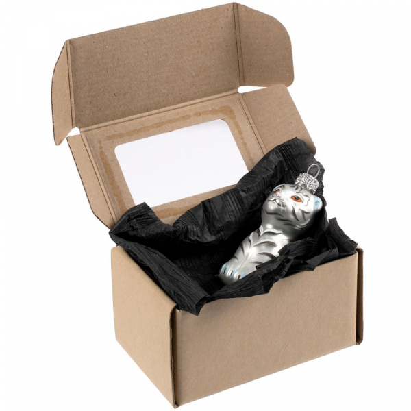 Елочная игрушка «Бенгальский тигр» в коробке, белая с росписью - купить оптом