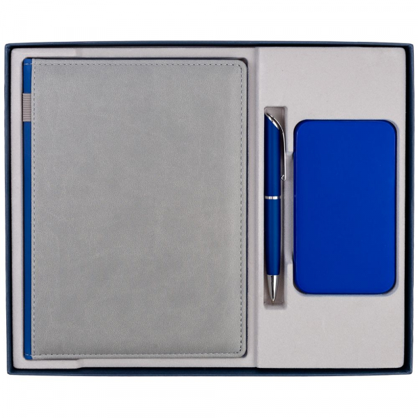 Коробка Overlap под ежедневник, аккумулятор и ручку, синяя - купить оптом