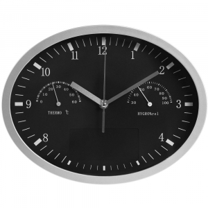 Часы настенные INSERT3 с термометром и гигрометром, черные - купить оптом