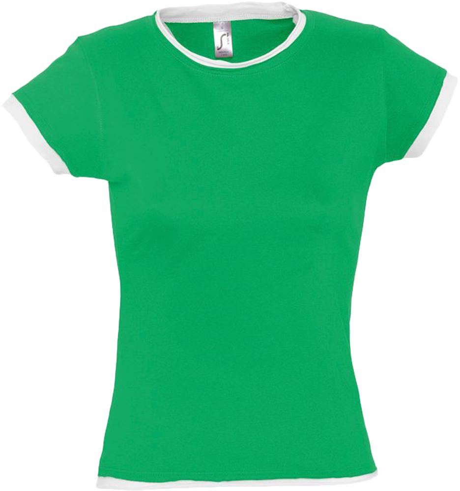 Футболка женская Moorea 170, ярко-зеленая с белой отделкой - купить оптом