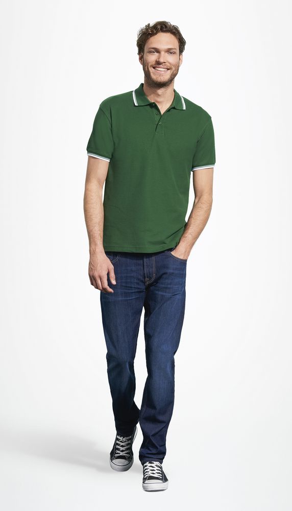 Рубашка поло мужская с контрастной отделкой Practice 270, зеленый/белый - купить оптом