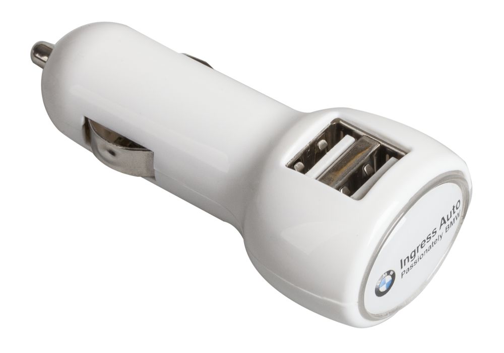Автомобильное зарядное устройство с подсветкой Logocharger, белое - купить оптом