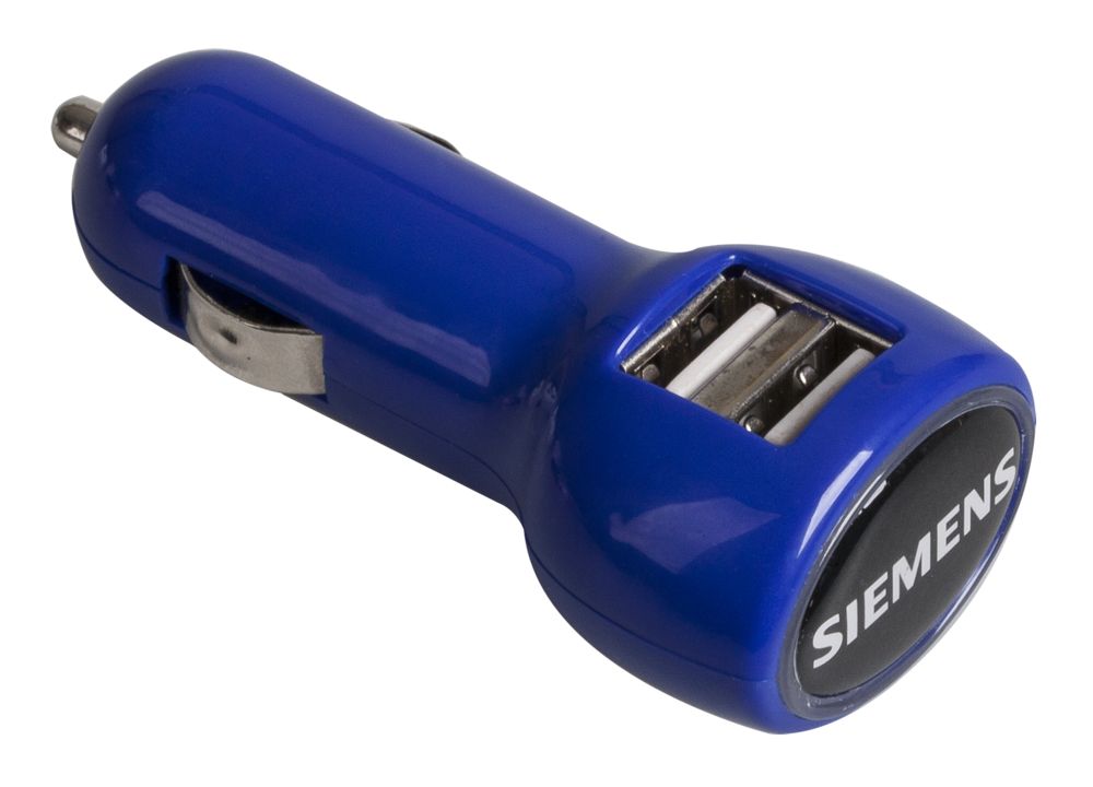 Автомобильное зарядное устройство с подсветкой Logocharger, синее - купить оптом
