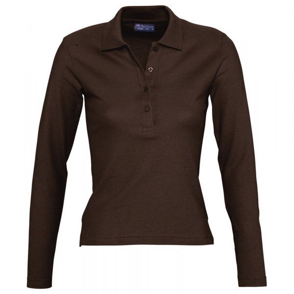 Рубашка поло женская с длинным рукавом Podium 210 шоколадно-коричневая - купить оптом