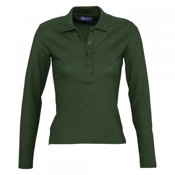 Рубашка поло женская с длинным рукавом Podium 210 темно-зеленая - купить оптом
