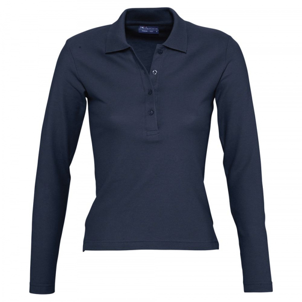 Рубашка поло женская с длинным рукавом Podium 210 темно-синяя - купить оптом