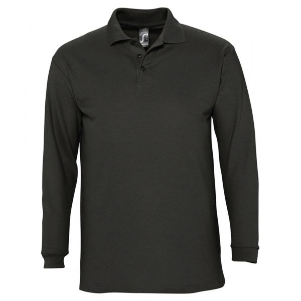 Рубашка поло мужская с длинным рукавом Winter II 210 черная - купить оптом