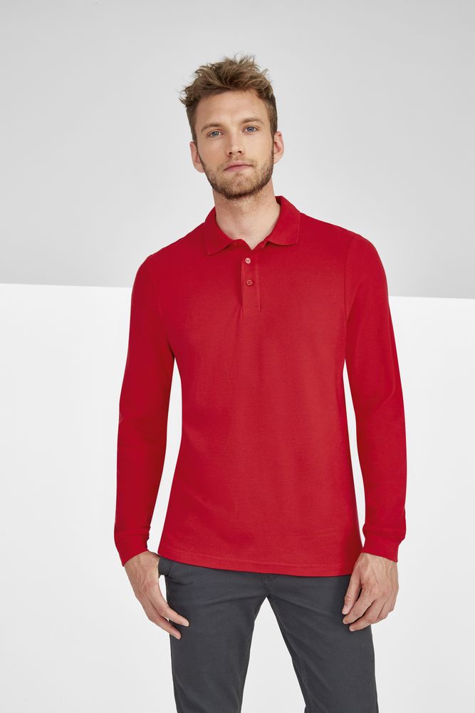 Рубашка поло мужская с длинным рукавом Winter II 210 бордовая - купить оптом