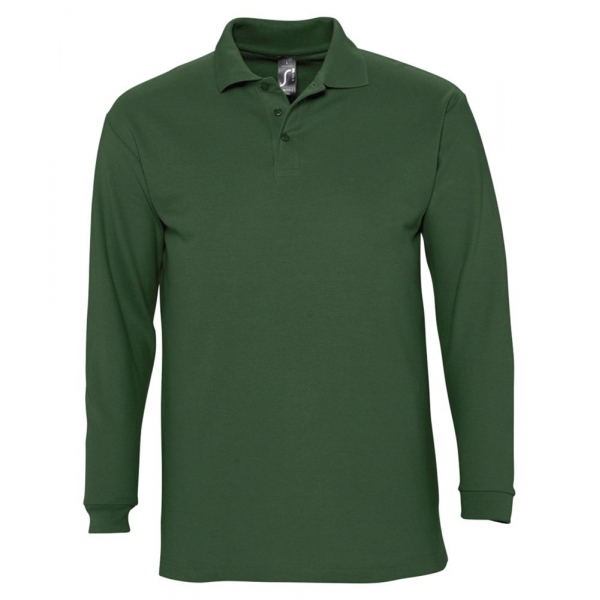 Рубашка поло мужская с длинным рукавом Winter II 210 темно-зеленая - купить оптом
