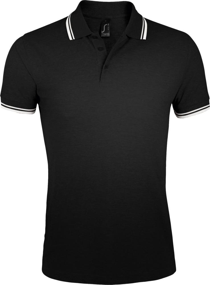 Рубашка поло мужская Pasadena Men 200 с контрастной отделкой, черная с белым - купить оптом