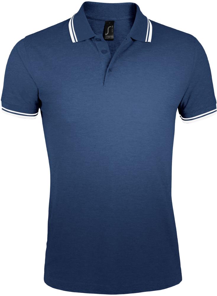 Рубашка поло мужская Pasadena Men 200 с контрастной отделкой, темно-синяя с белым - купить оптом