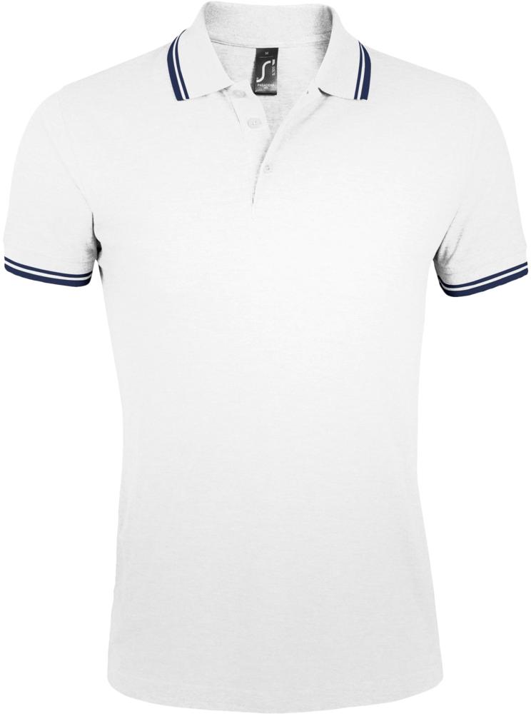 Рубашка поло мужская Pasadena Men 200 с контрастной отделкой, белая с синим - купить оптом