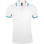 Рубашка поло мужская Pasadena Men 200 с контрастной отделкой, белая с синим - купить оптом